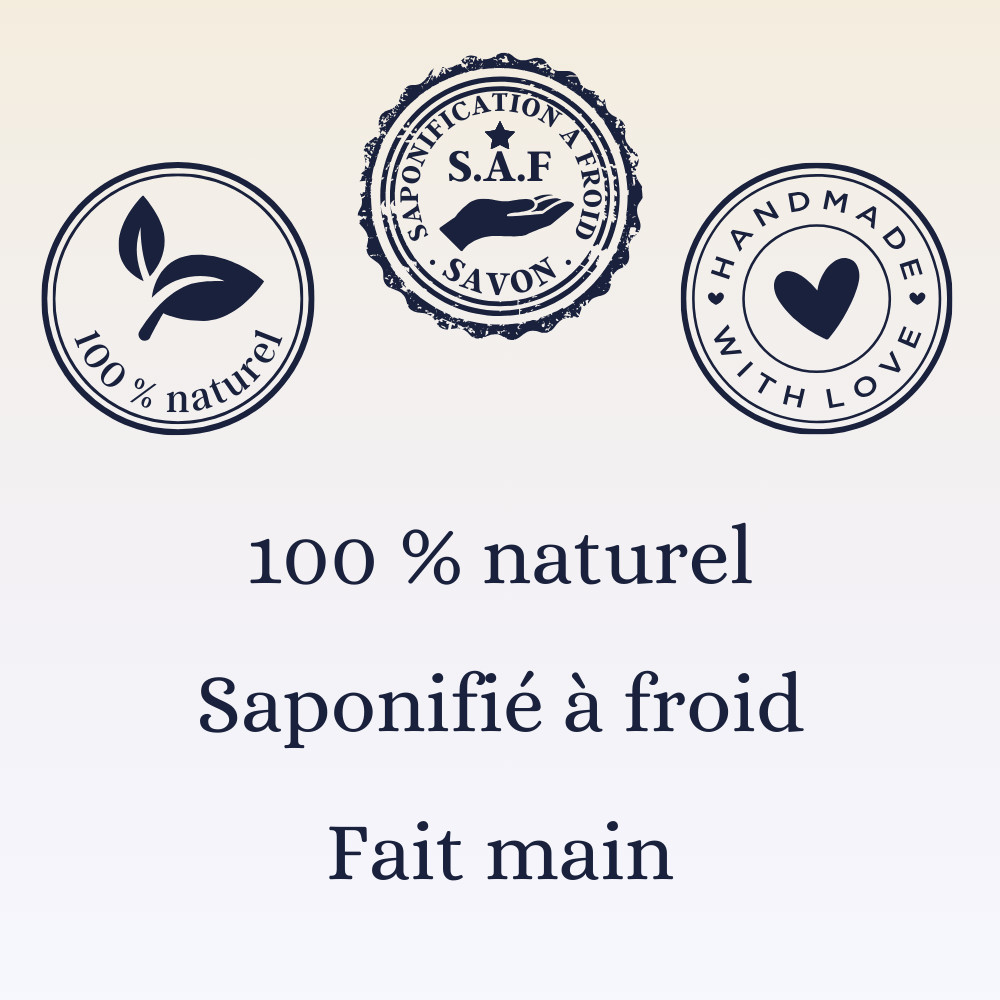 Icones d'assurance 100% naturel saponification à froid handmade with love